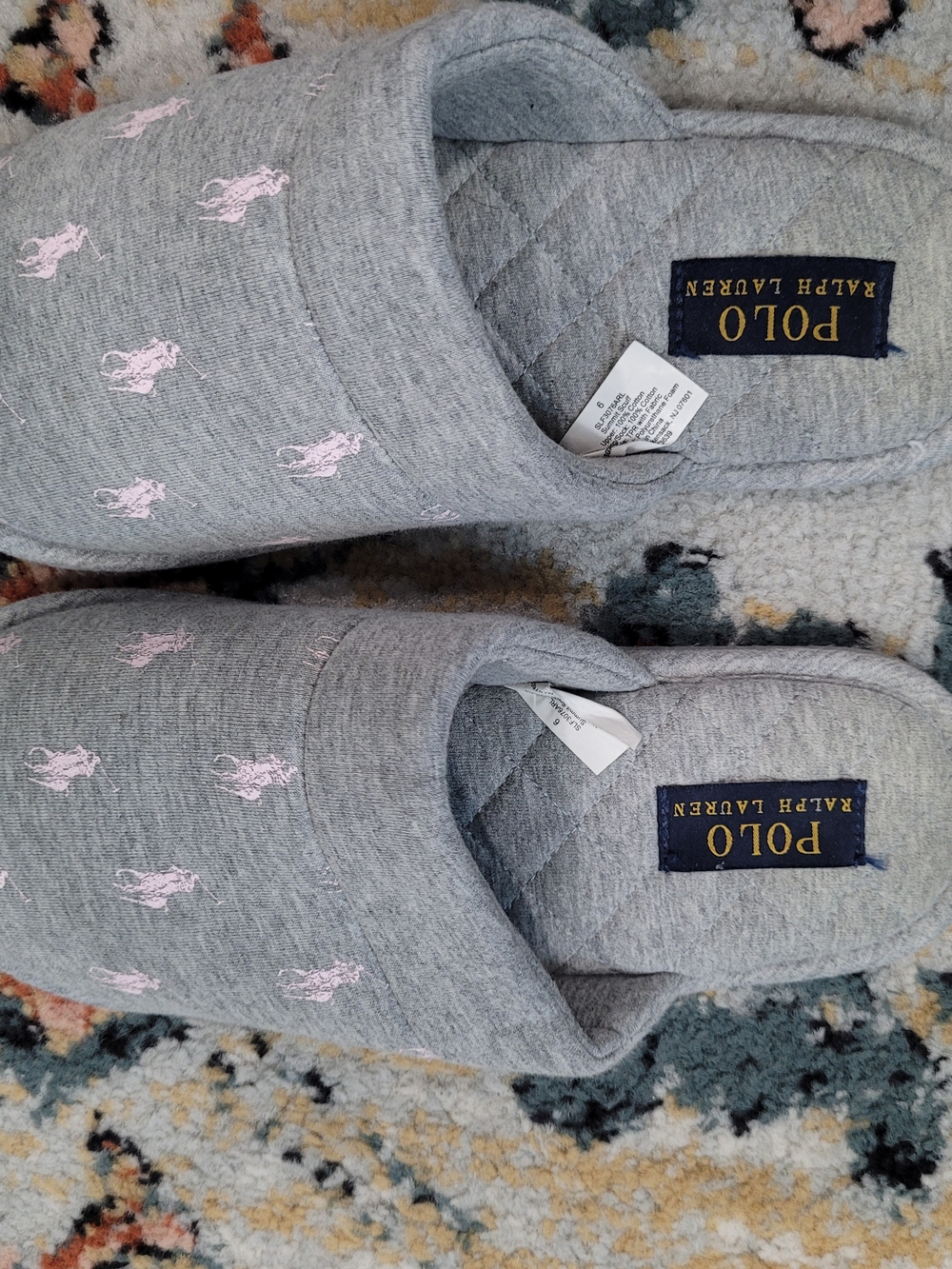 Polo by Ralph Lauren Gray & Pink Logo Women's Slippers